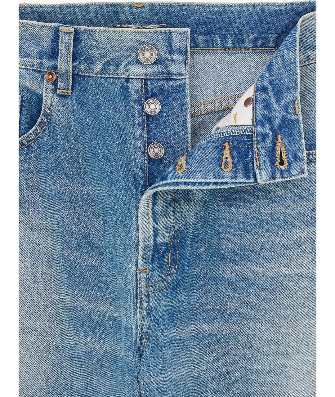 SAINT LAURENT Синие хлопковые прямые джинсы, фото 3