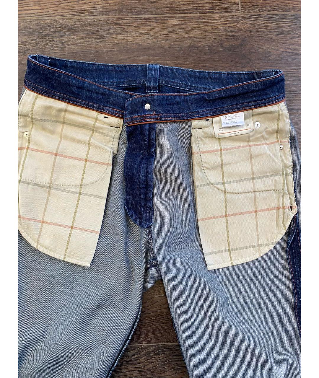 LORO PIANA Темно-синие хлопко-эластановые прямые джинсы, фото 3