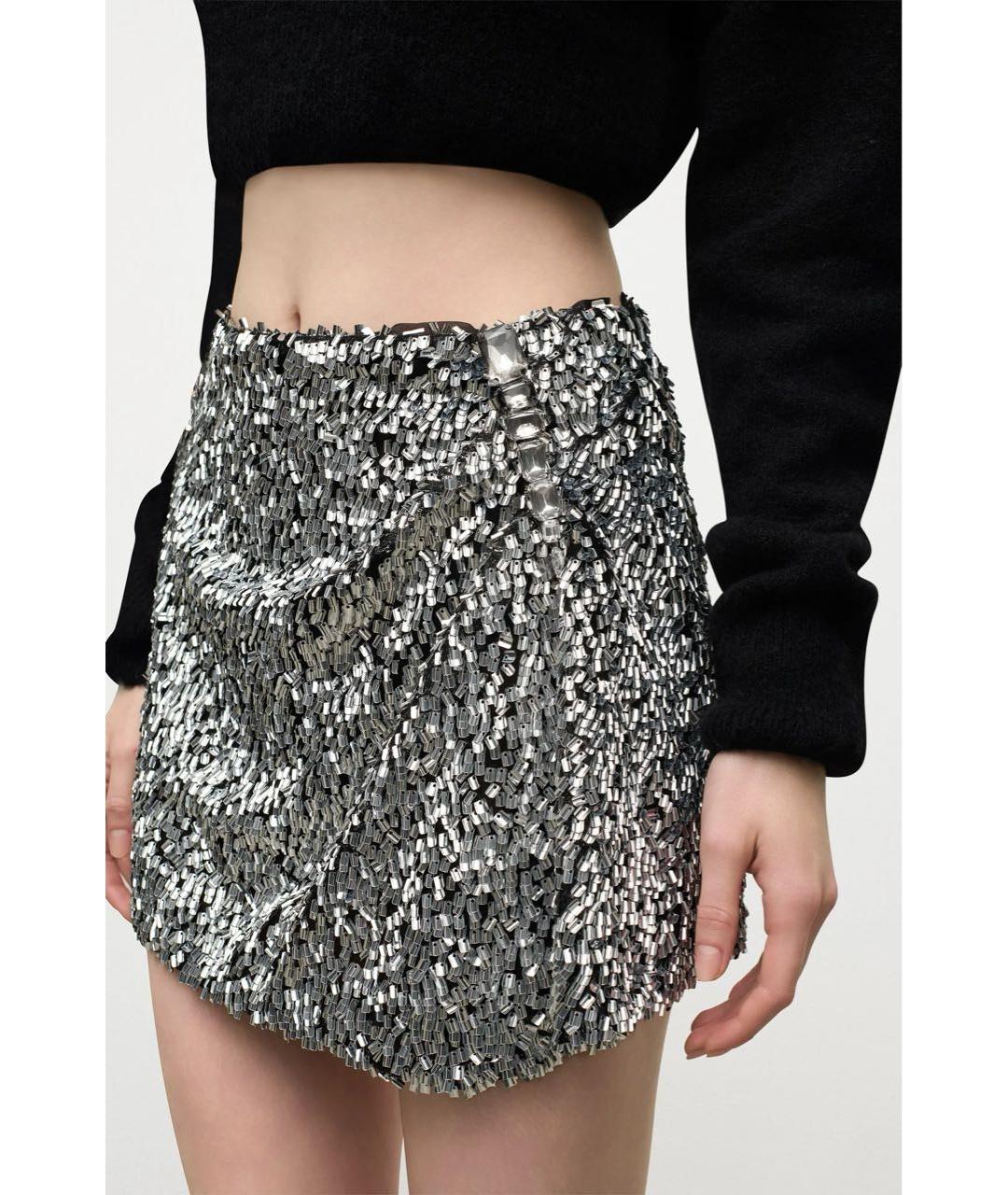 AREA Серебряная полиэстеровая юбка мини, фото 3