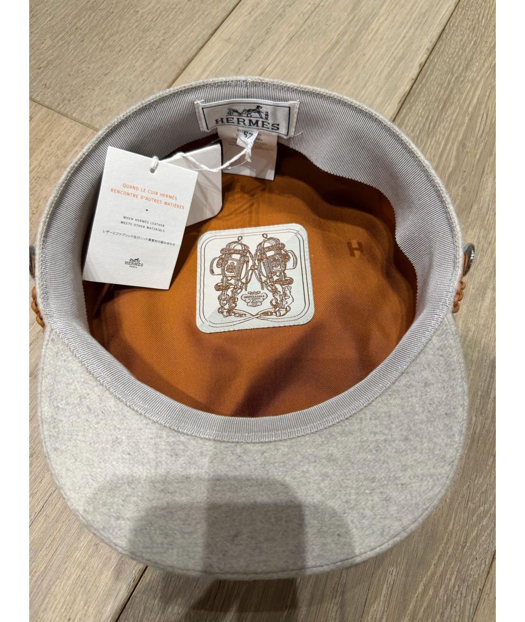 HERMES Серая кашемировая кепка, фото 3