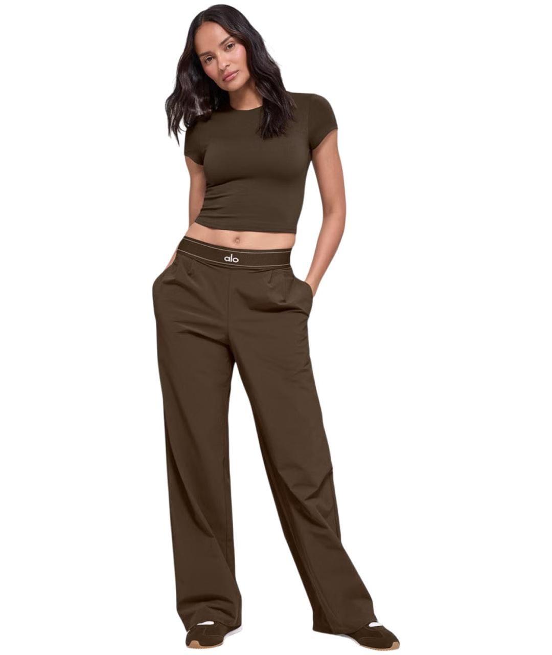 ALO YOGA Коричневые прямые брюки, фото 2