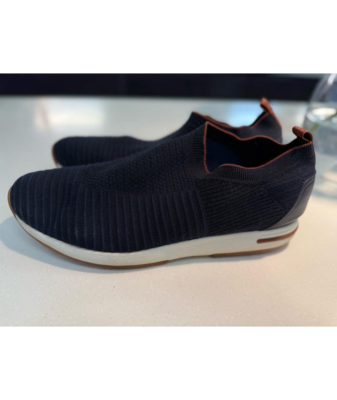 LORO PIANA Темно-синие текстильные слипоны, фото 8