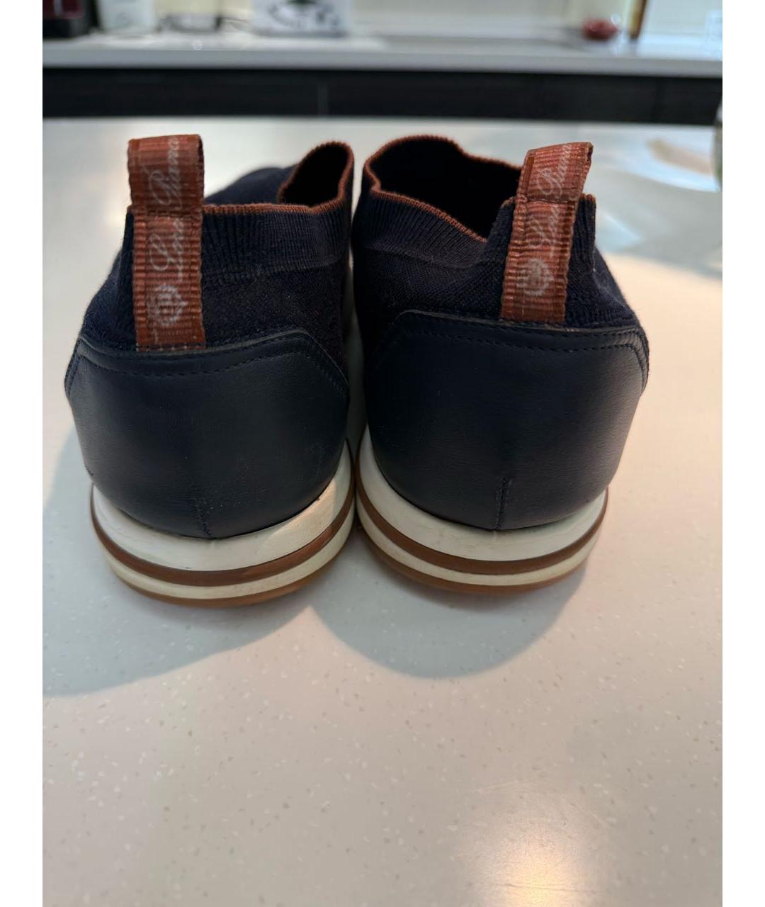 LORO PIANA Темно-синие текстильные слипоны, фото 3