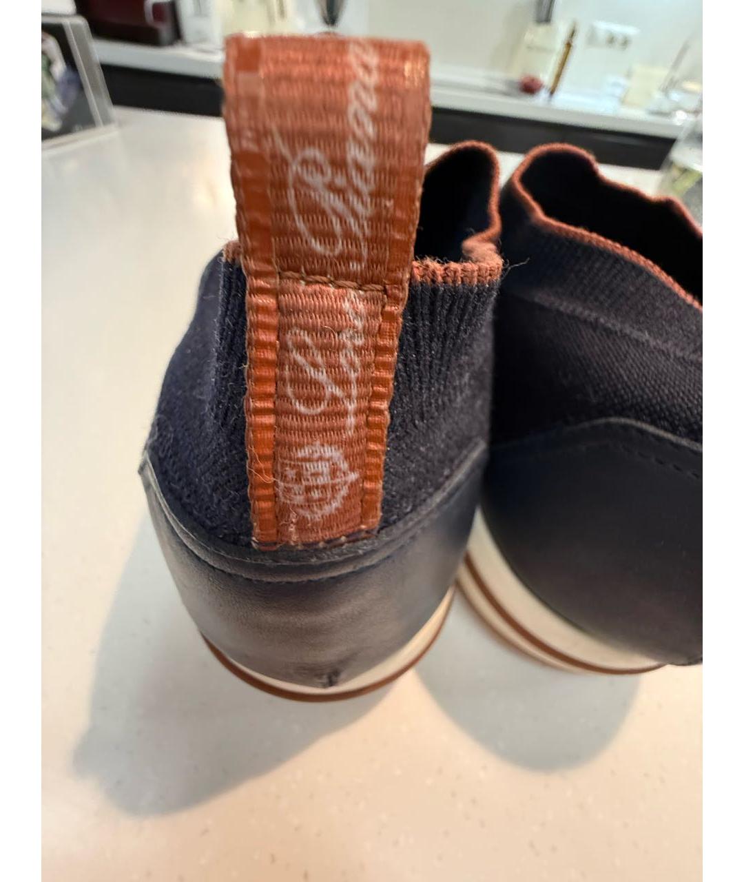 LORO PIANA Темно-синие текстильные слипоны, фото 4