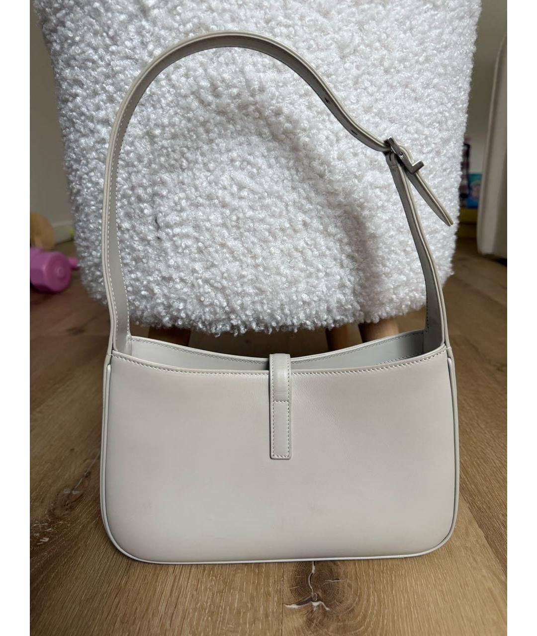 SAINT LAURENT Белая кожаная сумка с короткими ручками, фото 3