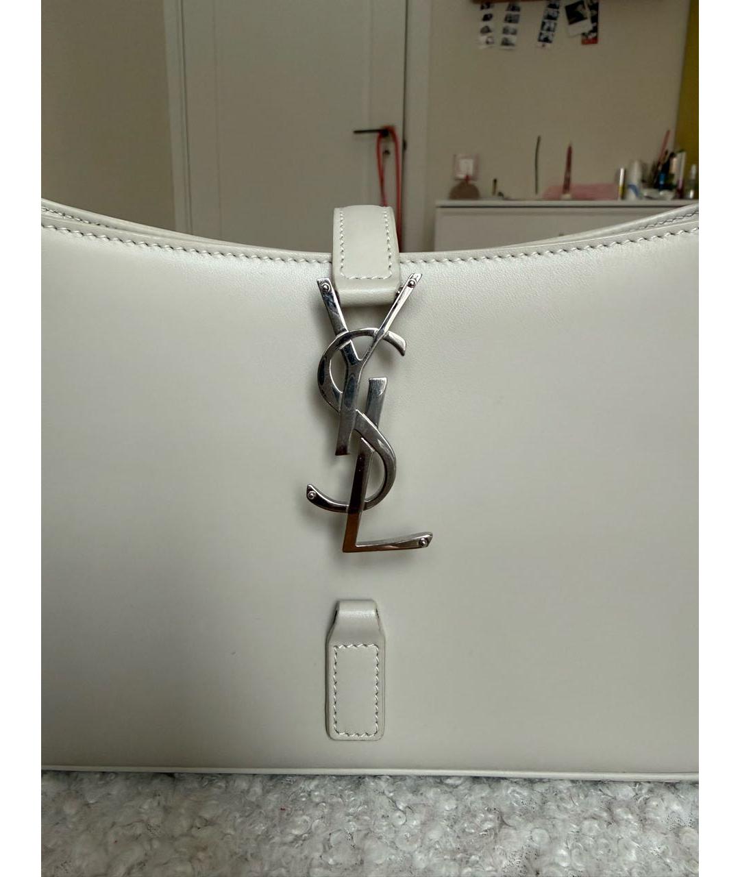 SAINT LAURENT Белая кожаная сумка с короткими ручками, фото 5