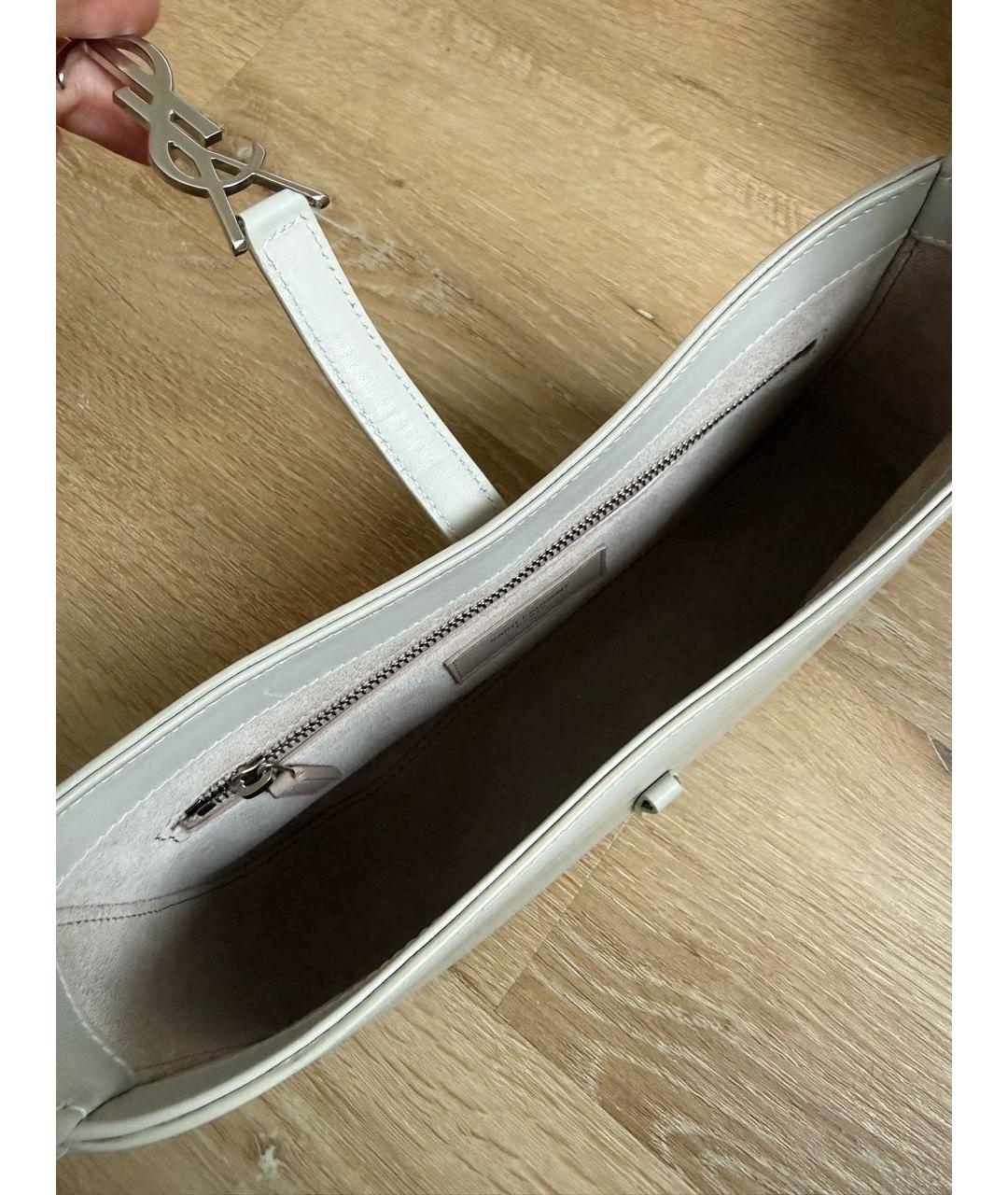 SAINT LAURENT Белая кожаная сумка с короткими ручками, фото 4