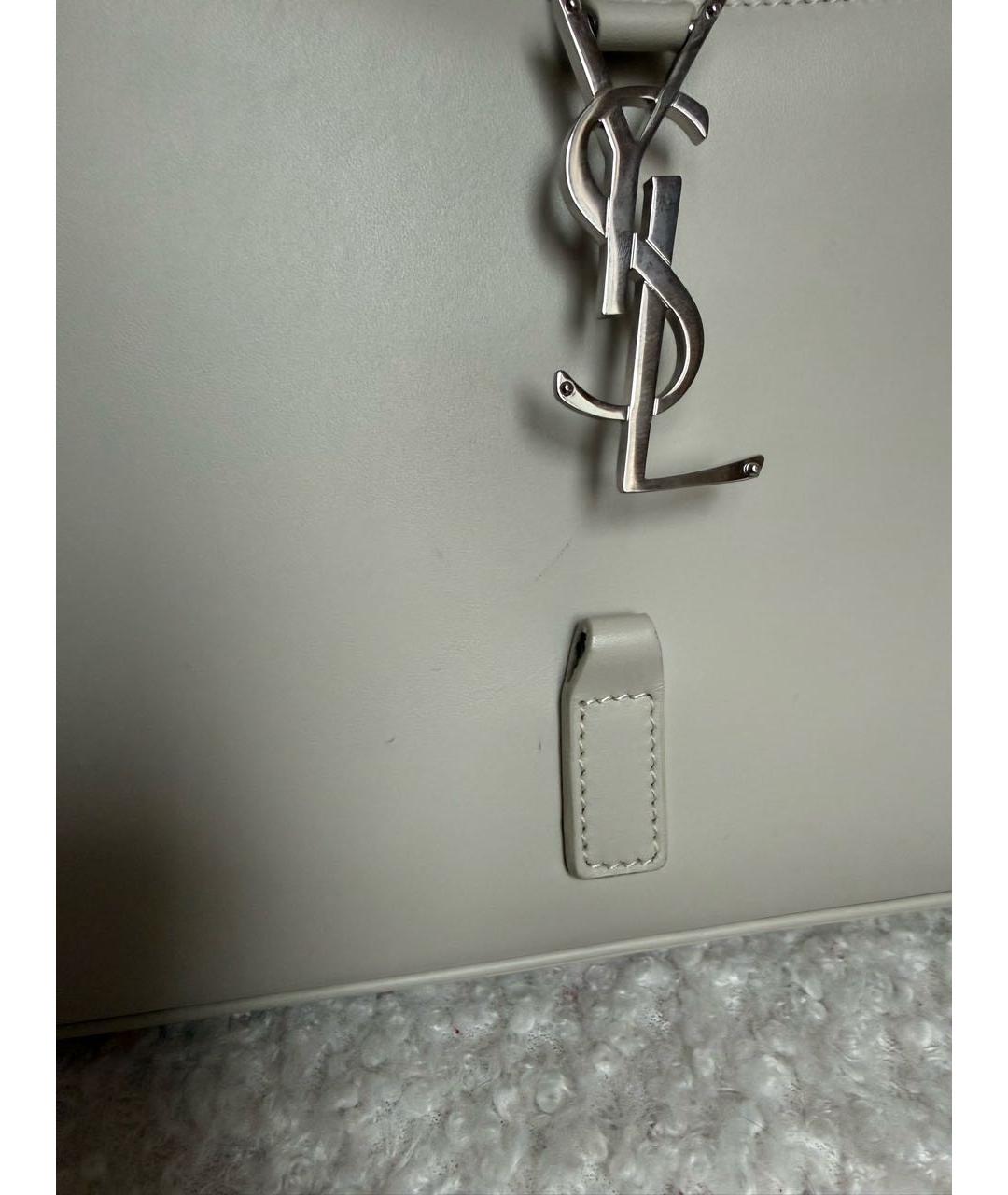 SAINT LAURENT Белая кожаная сумка с короткими ручками, фото 6