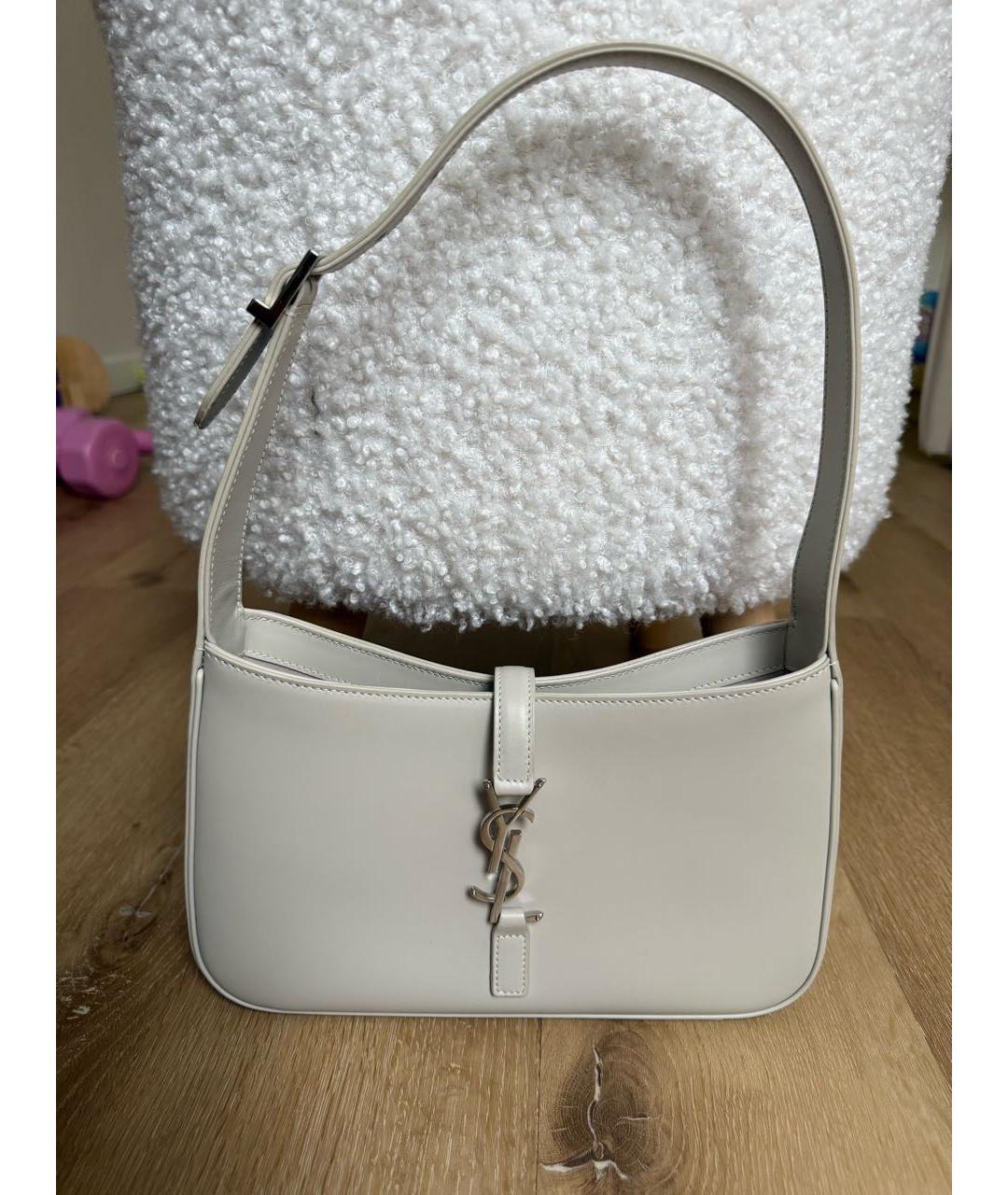 SAINT LAURENT Белая кожаная сумка с короткими ручками, фото 9