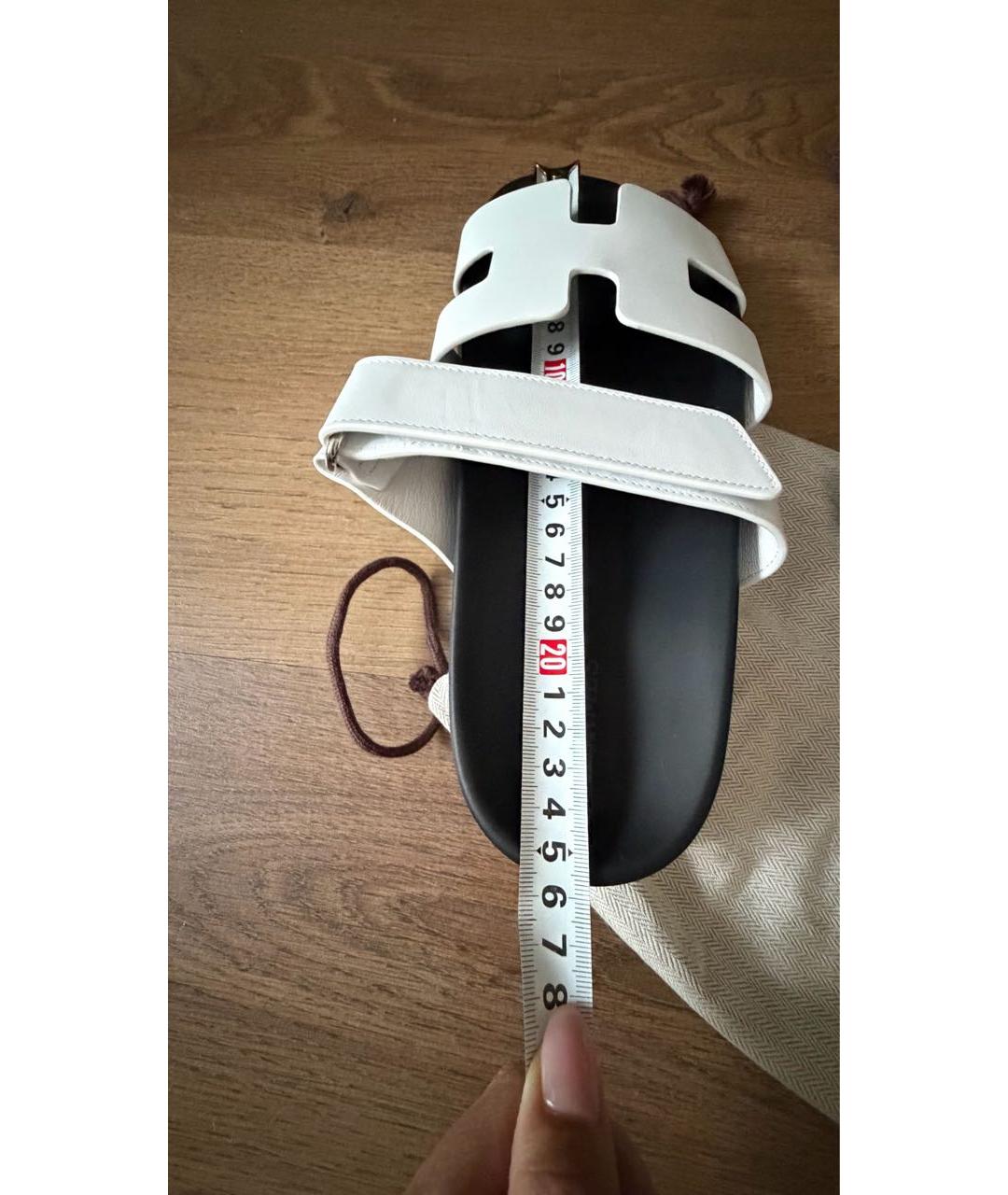 HERMES Белые кожаные шлепанцы, фото 6