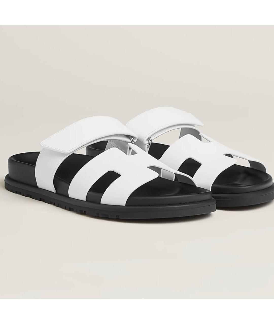 HERMES Белые кожаные шлепанцы, фото 7