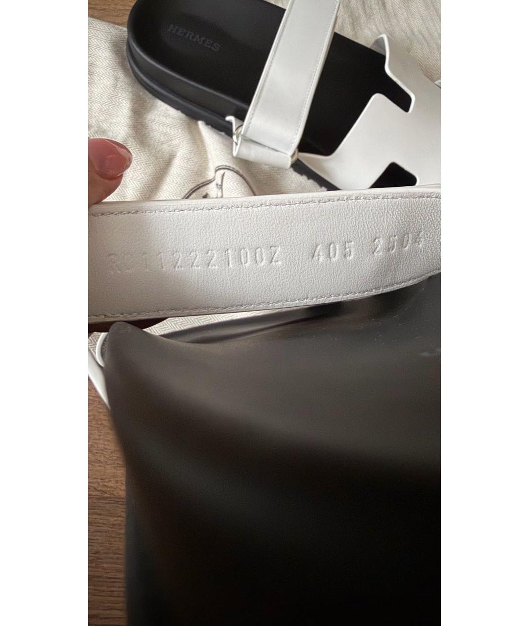 HERMES Белые кожаные шлепанцы, фото 4