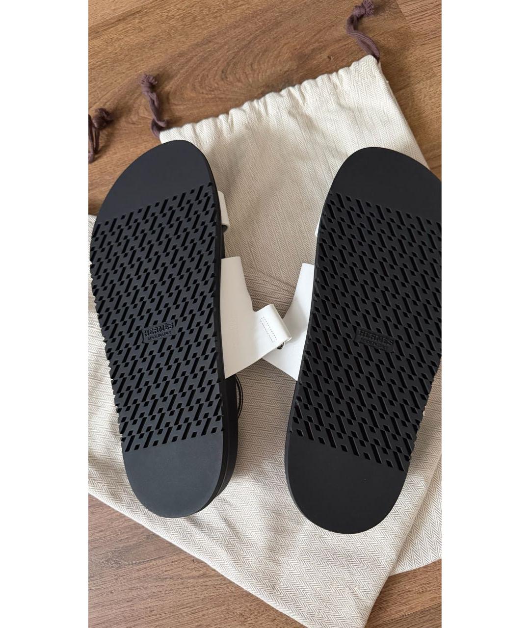 HERMES Белые кожаные шлепанцы, фото 3