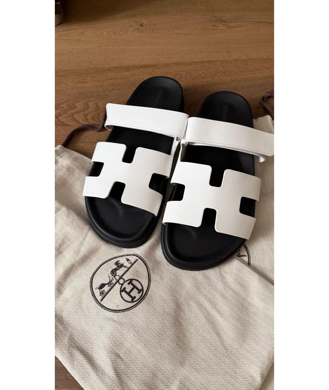 HERMES Белые кожаные шлепанцы, фото 2