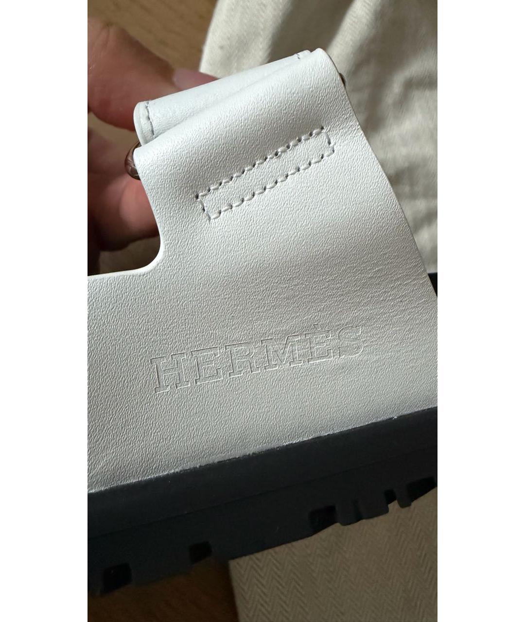 HERMES Белые кожаные шлепанцы, фото 5