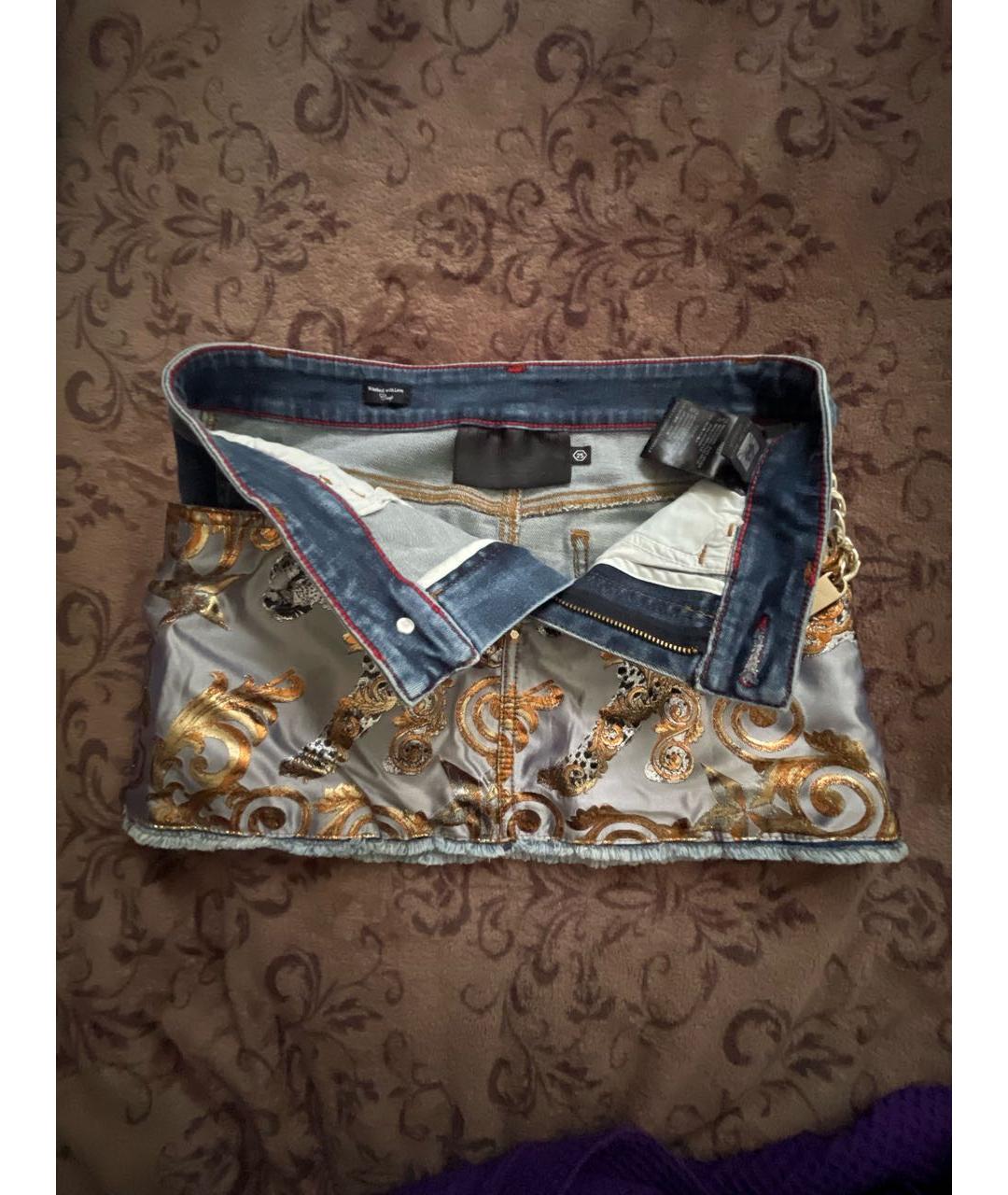 PHILIPP PLEIN Синяя деним юбка мини, фото 3