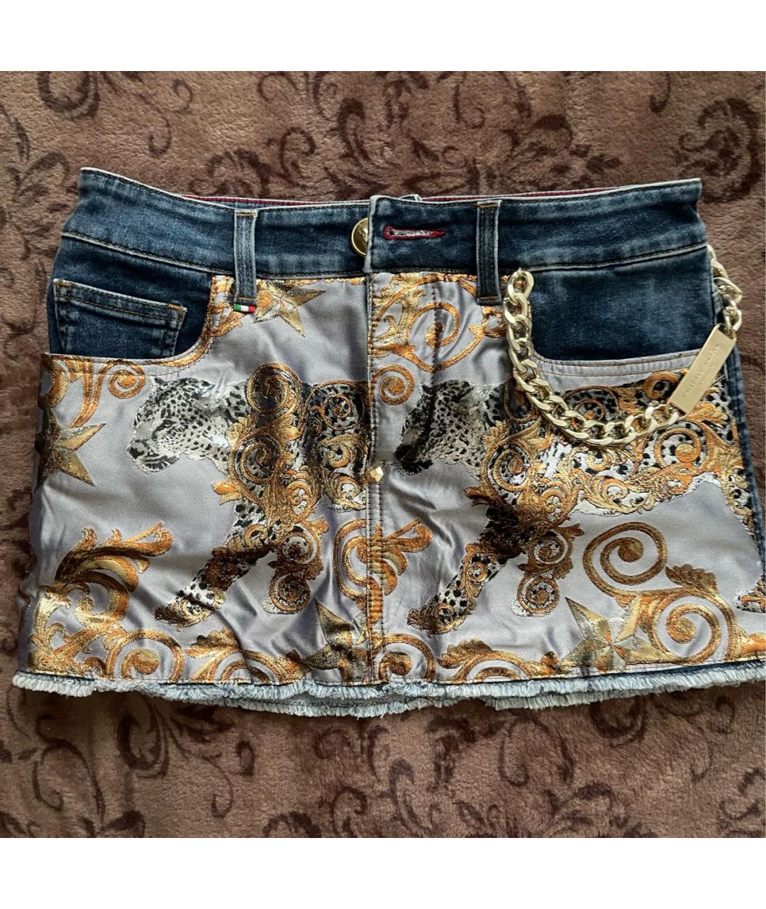 PHILIPP PLEIN Синяя деним юбка мини, фото 5