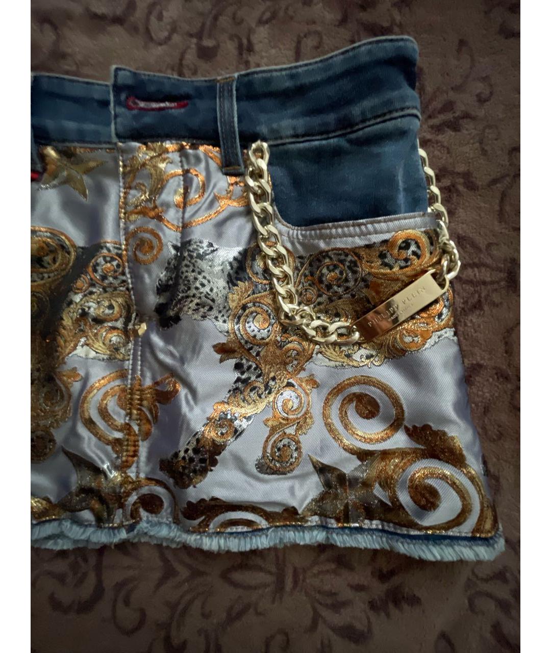 PHILIPP PLEIN Синяя деним юбка мини, фото 4