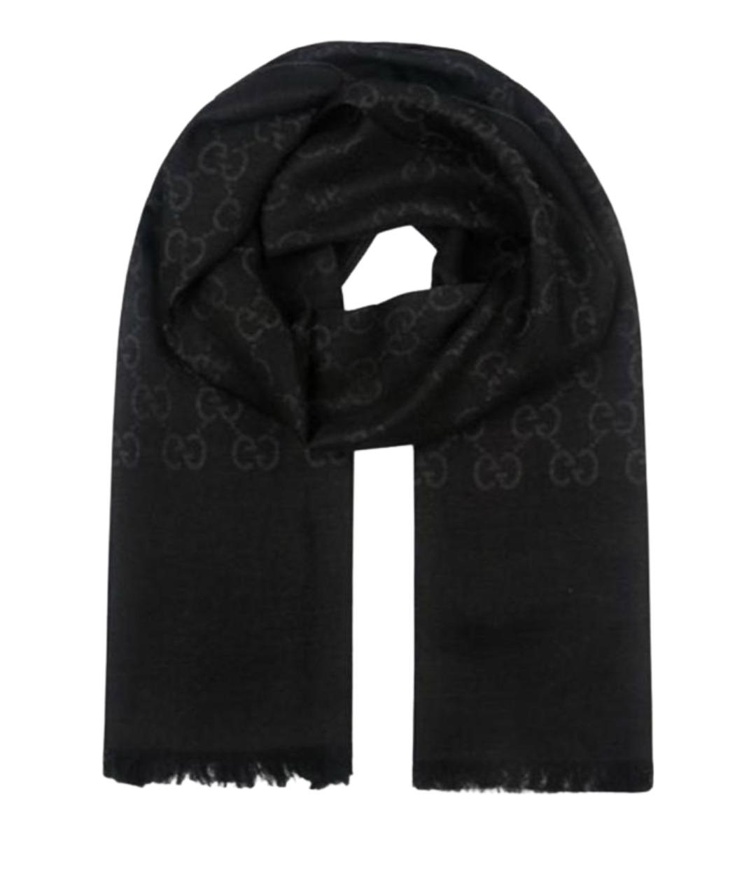 GUCCI Черный шерстяной шарф, фото 1