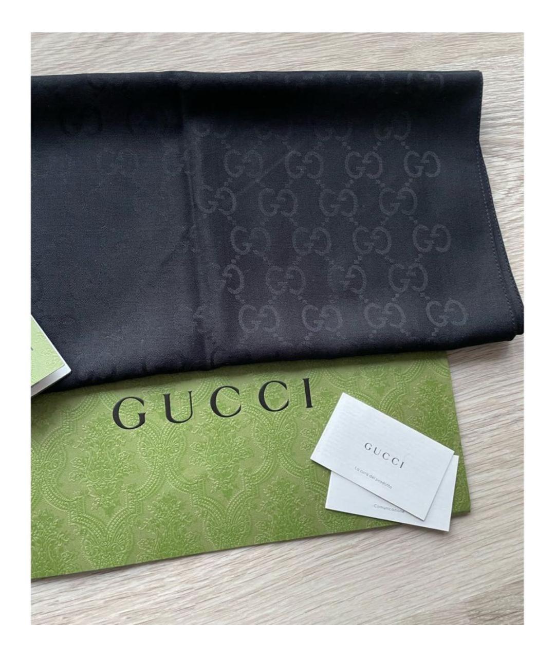 GUCCI Черный шерстяной шарф, фото 2