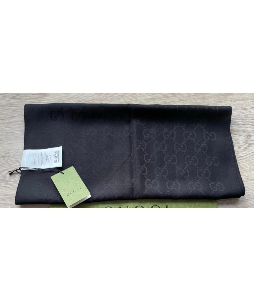 GUCCI Черный шерстяной шарф, фото 5