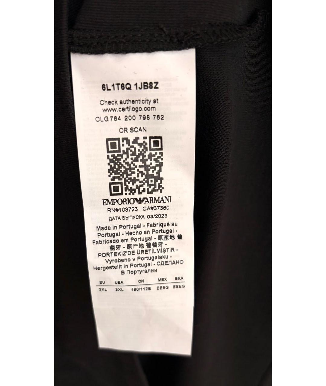 EMPORIO ARMANI Черная хлопковая футболка, фото 3