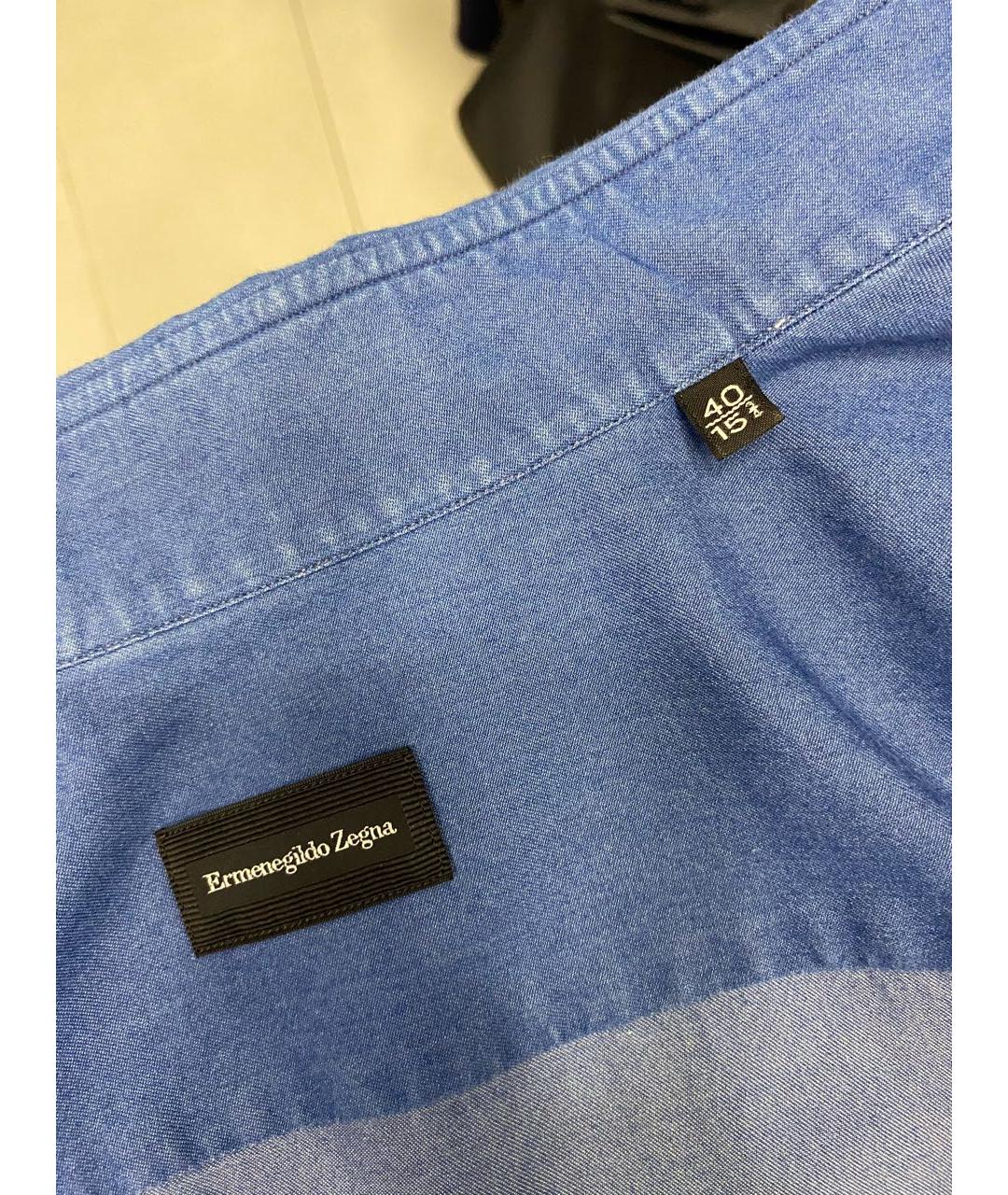 ZEGNA Синяя хлопковая кэжуал рубашка, фото 5