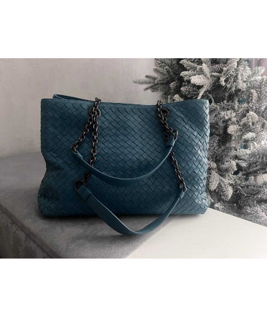 BOTTEGA VENETA Бирюзовая кожаная сумка тоут, фото 3