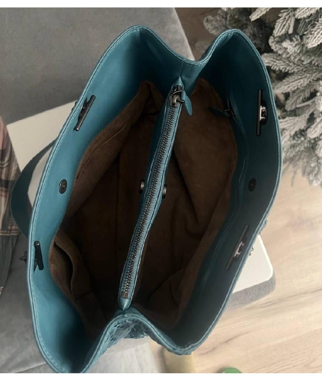 BOTTEGA VENETA Бирюзовая кожаная сумка тоут, фото 4