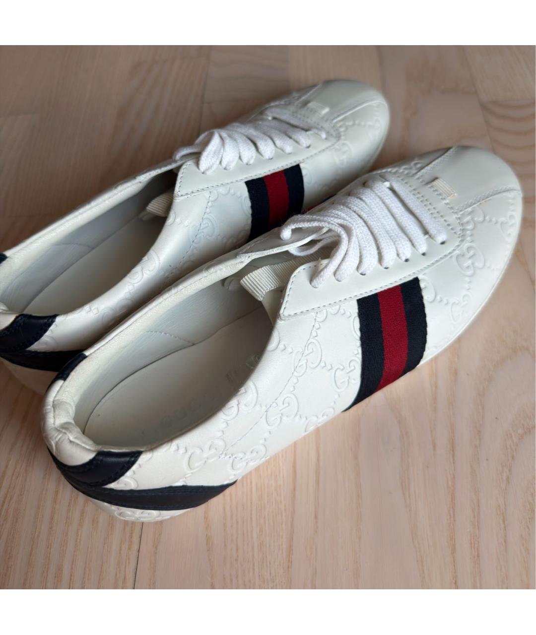 GUCCI Белые кожаные кеды, фото 4