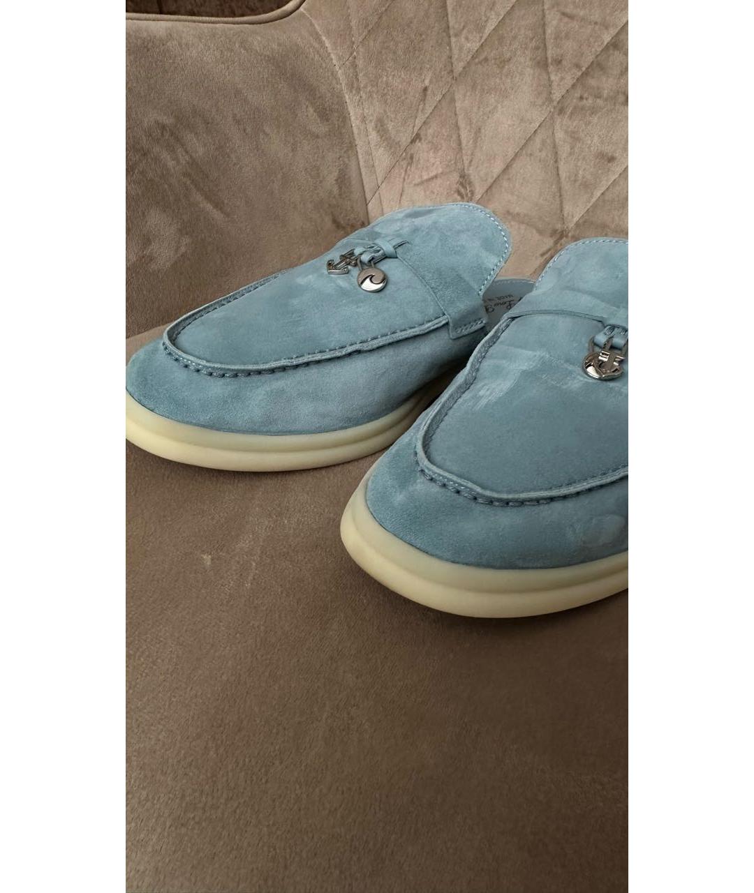 LORO PIANA Голубые замшевые лоферы, фото 6