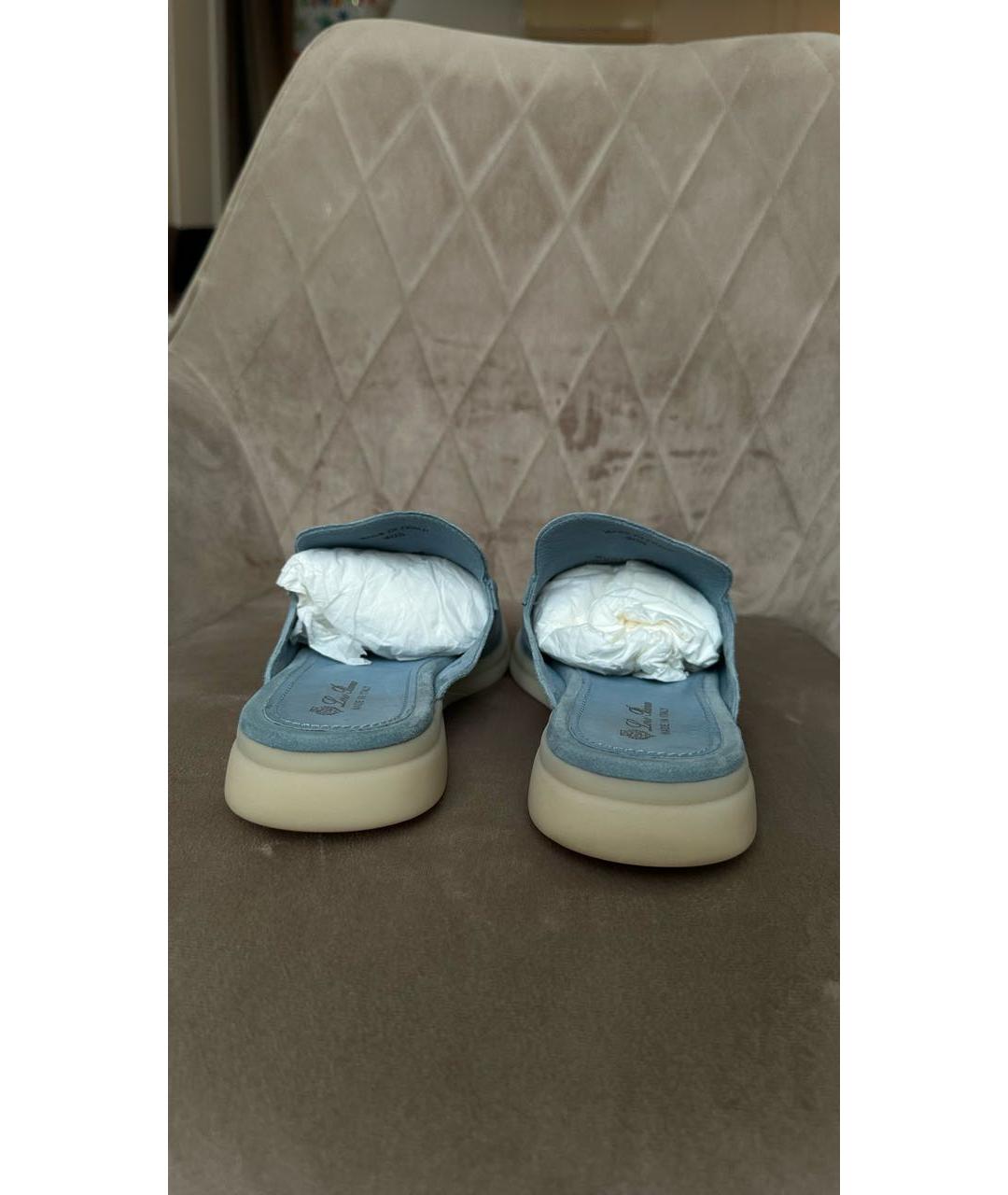 LORO PIANA Голубые замшевые лоферы, фото 4