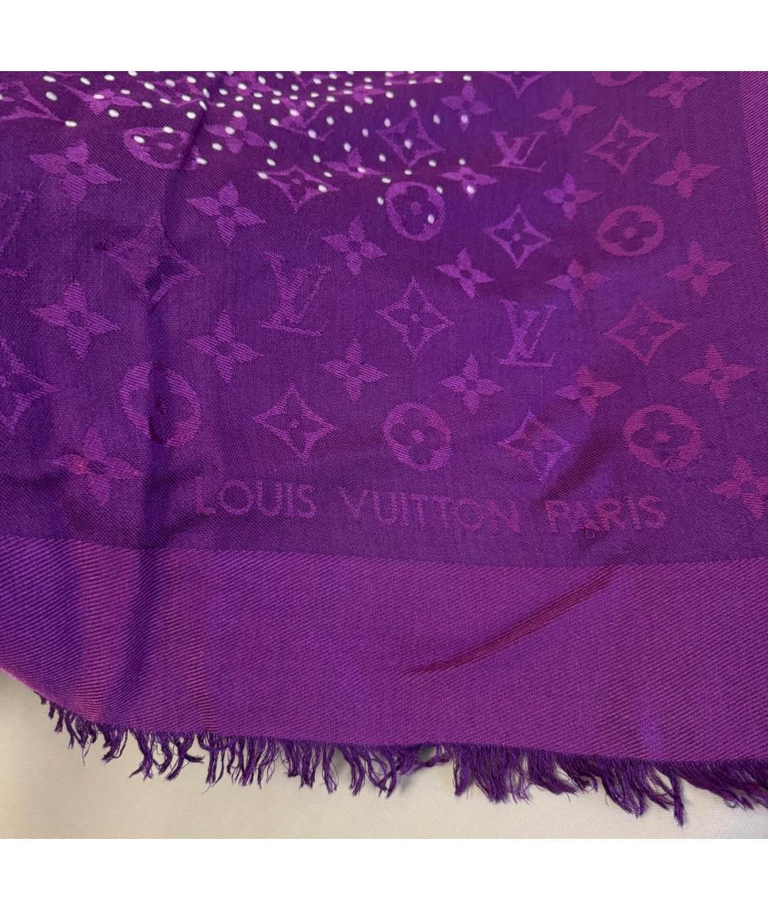 LOUIS VUITTON Фиолетовый шерстяной платок, фото 8