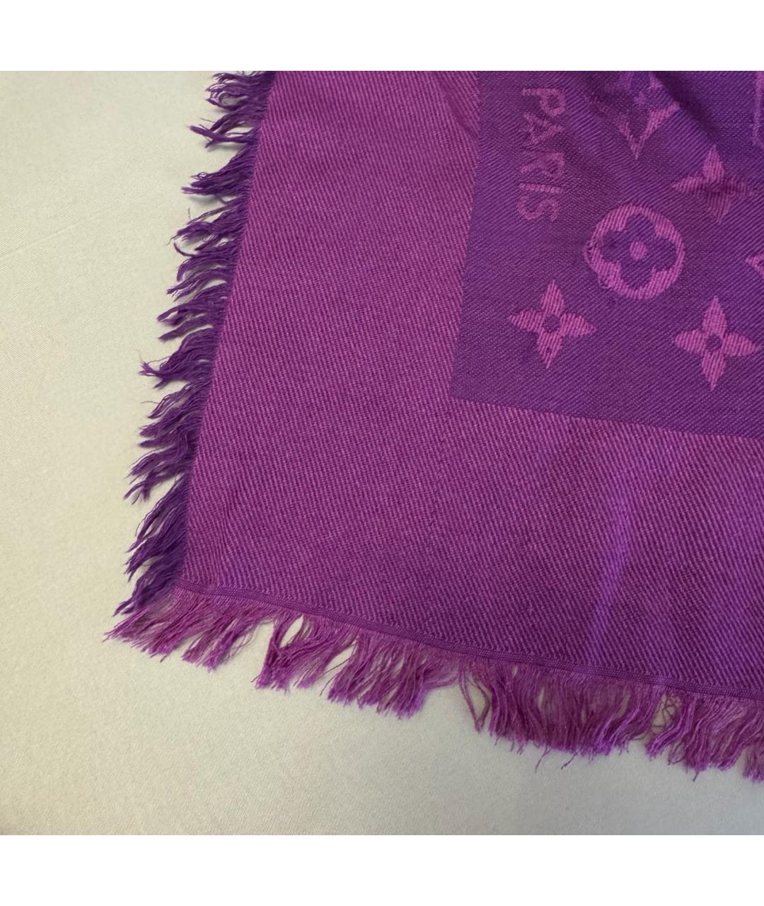 LOUIS VUITTON Фиолетовый шерстяной платок, фото 6