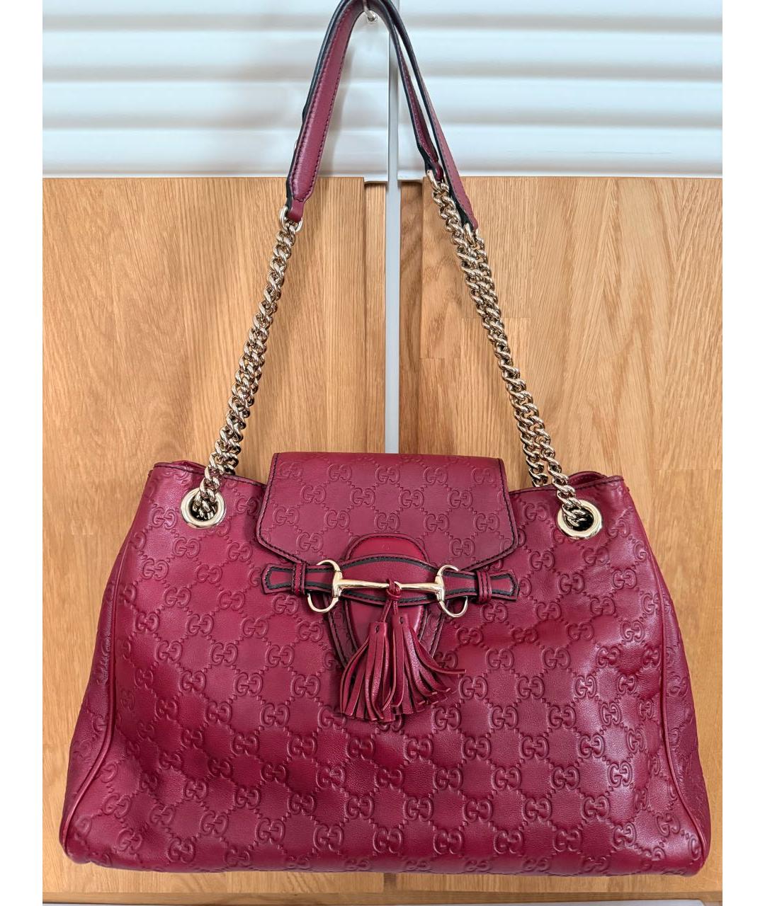 GUCCI Бордовая кожаная сумка тоут, фото 5