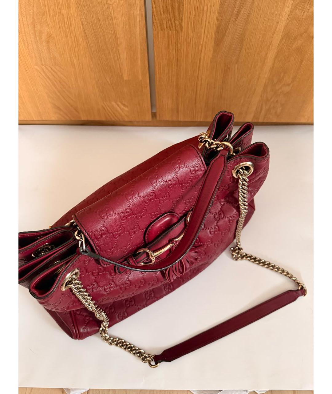 GUCCI Бордовая кожаная сумка тоут, фото 2