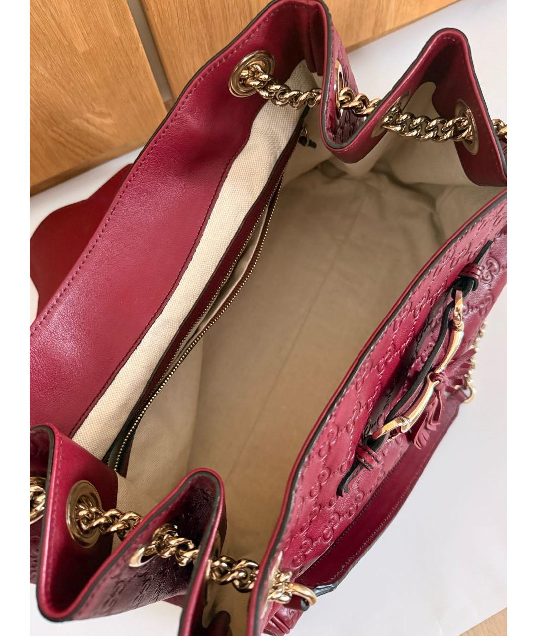 GUCCI Бордовая кожаная сумка тоут, фото 4