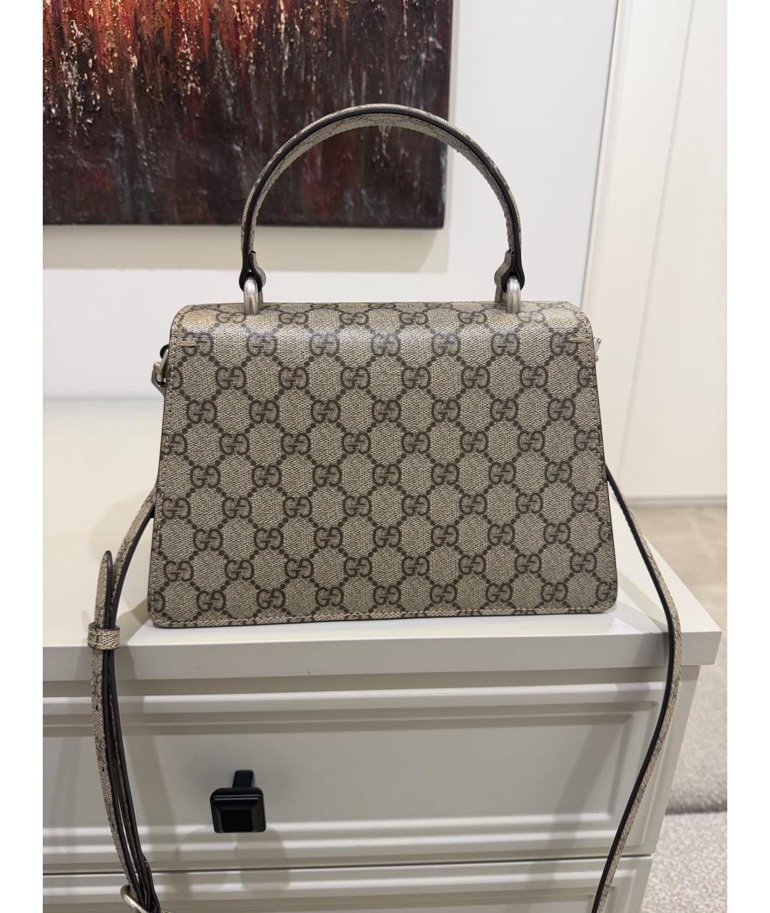 GUCCI Бежевая кожаная сумка с короткими ручками, фото 3