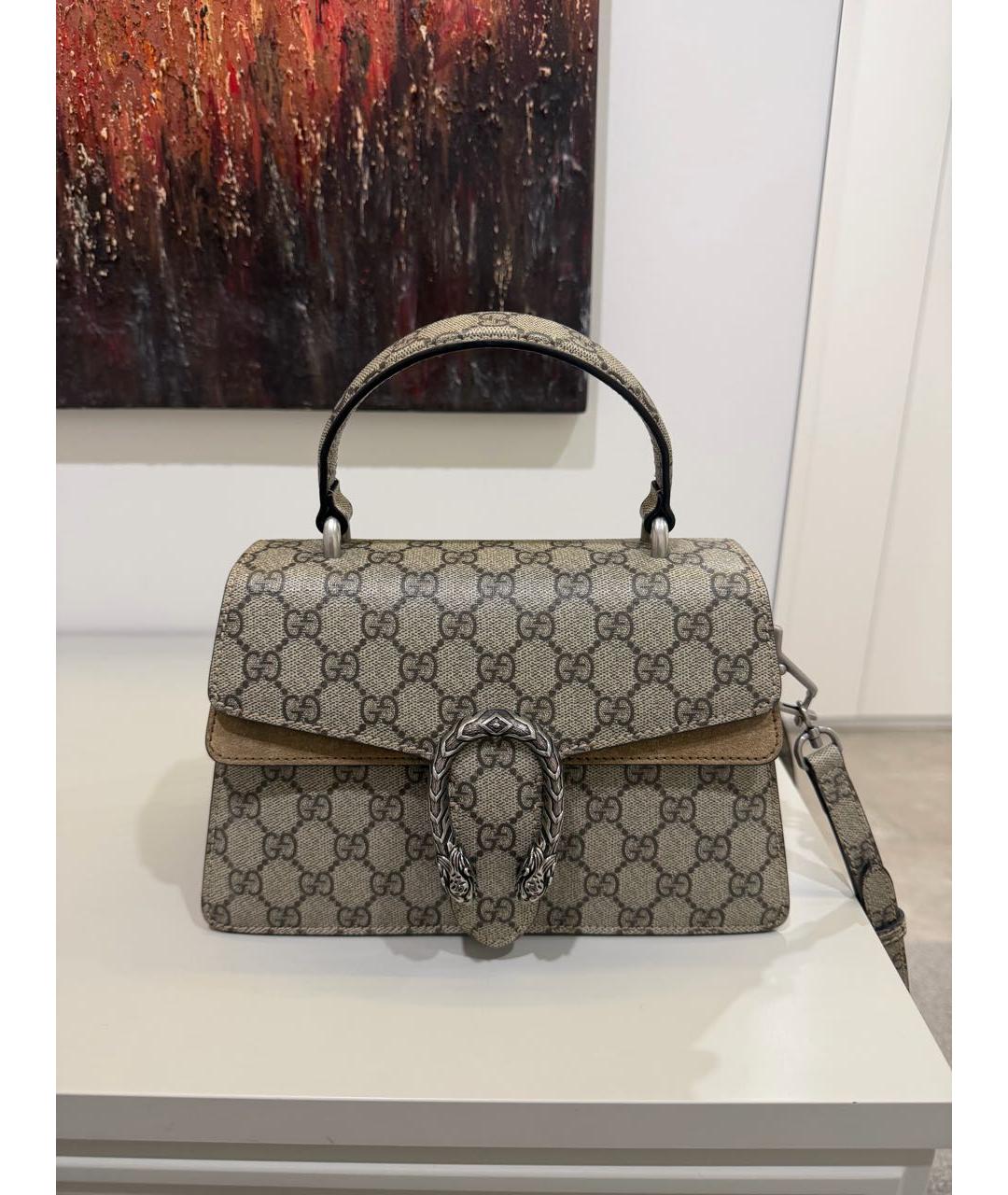 GUCCI Бежевая кожаная сумка с короткими ручками, фото 8