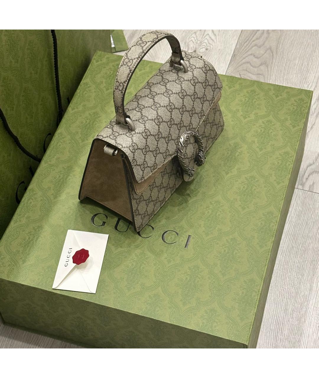 GUCCI Бежевая кожаная сумка с короткими ручками, фото 6