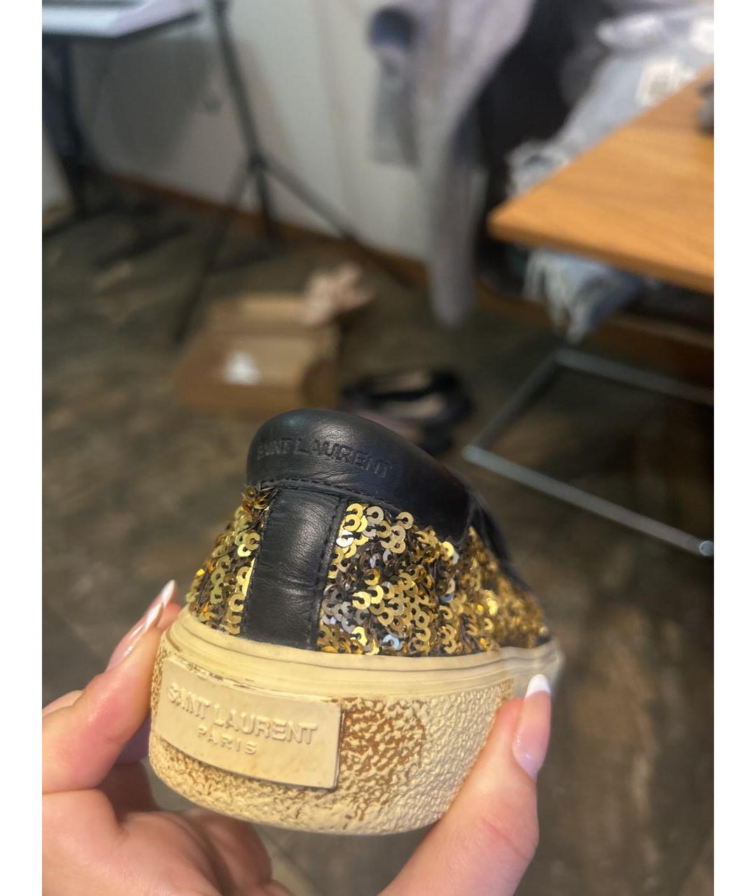 SAINT LAURENT Золотые слипоны, фото 4