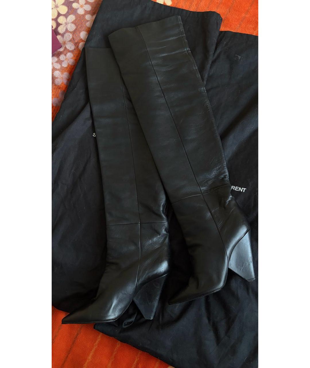 SAINT LAURENT Черные кожаные ботфорты, фото 8