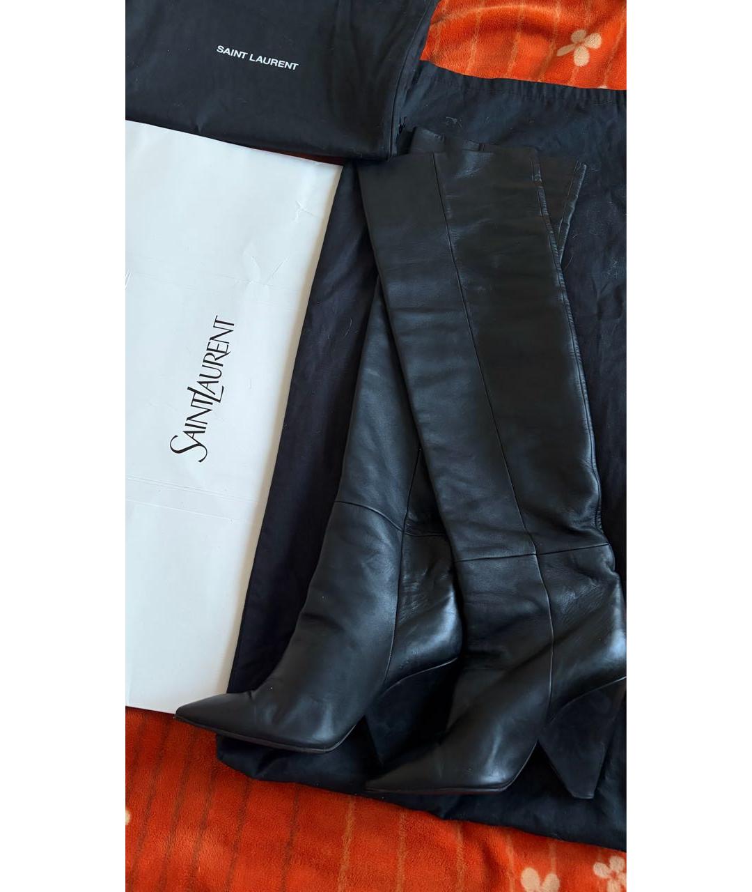 SAINT LAURENT Черные кожаные ботфорты, фото 5