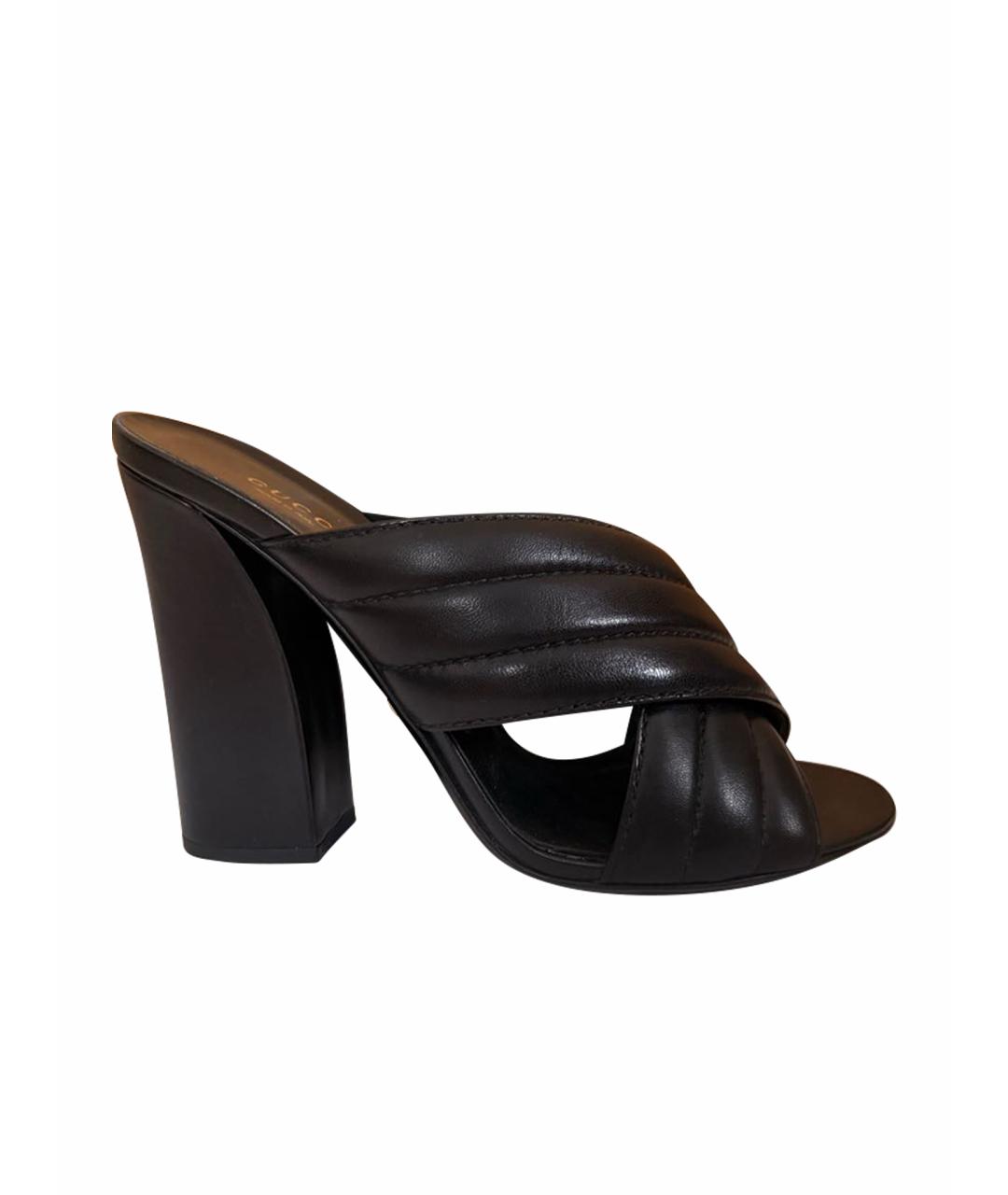 GUCCI Черные кожаные мюли, фото 1