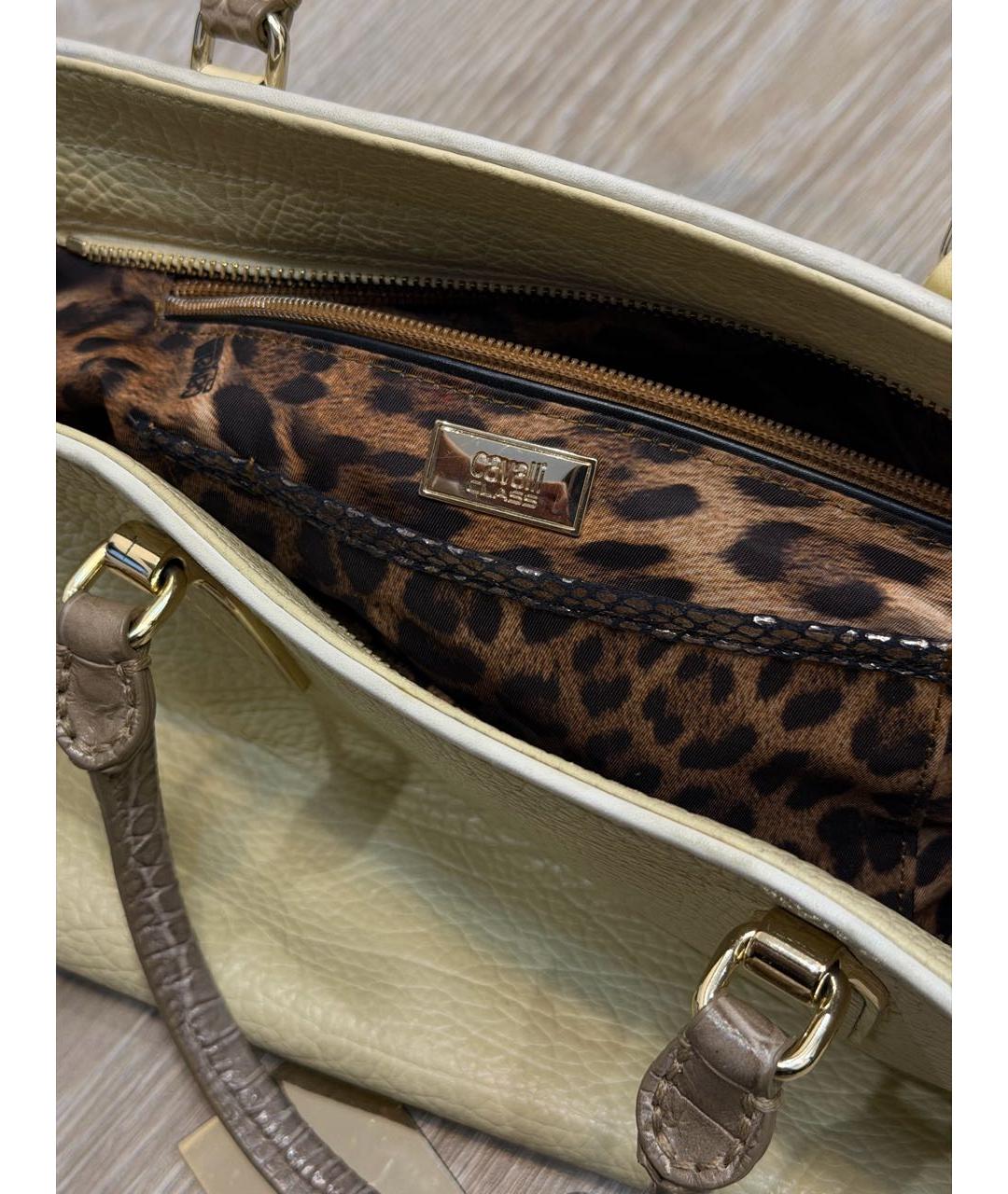 CAVALLI CLASS Бежевая кожаная сумка тоут, фото 5
