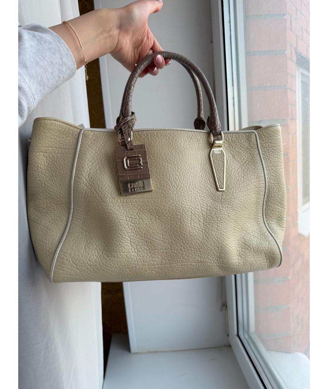 CAVALLI CLASS Бежевая кожаная сумка тоут, фото 9