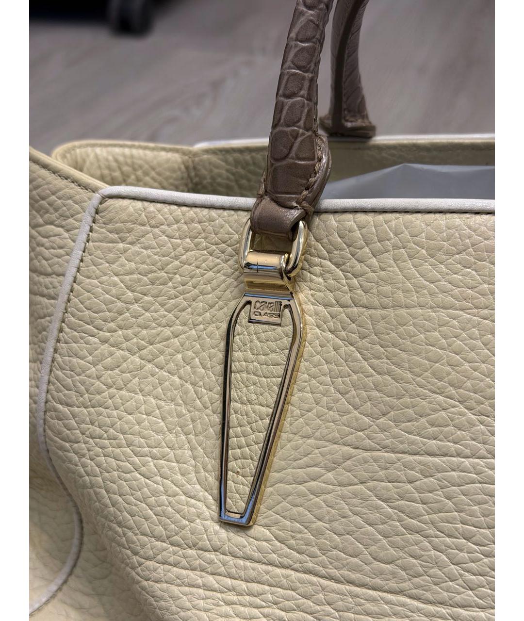 CAVALLI CLASS Бежевая кожаная сумка тоут, фото 7