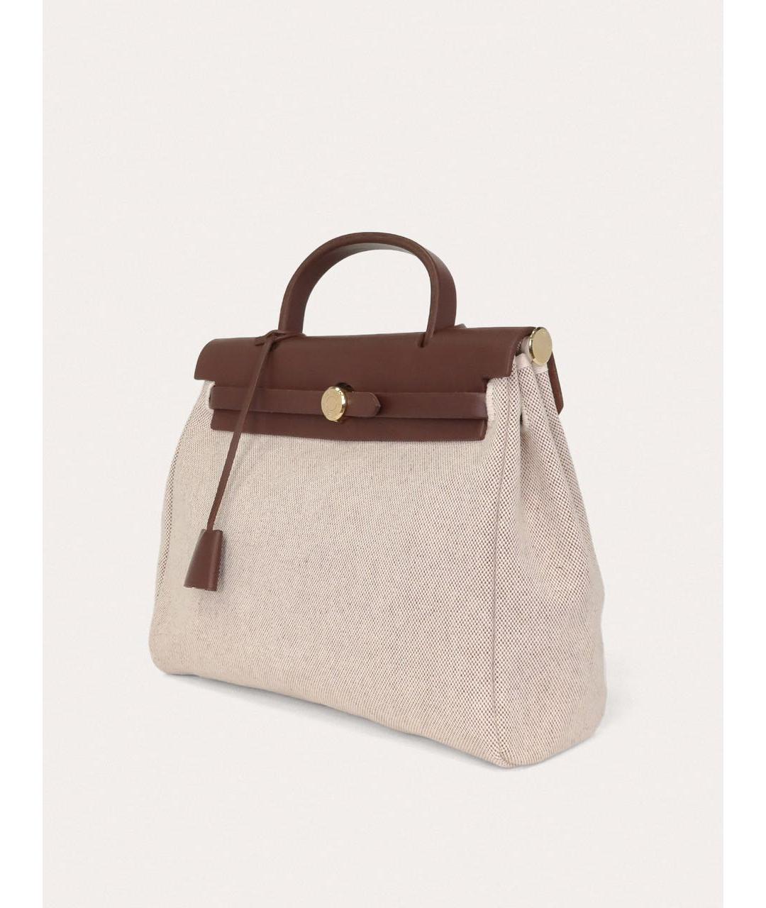 HERMES Коричневая тканевая сумка с короткими ручками, фото 2
