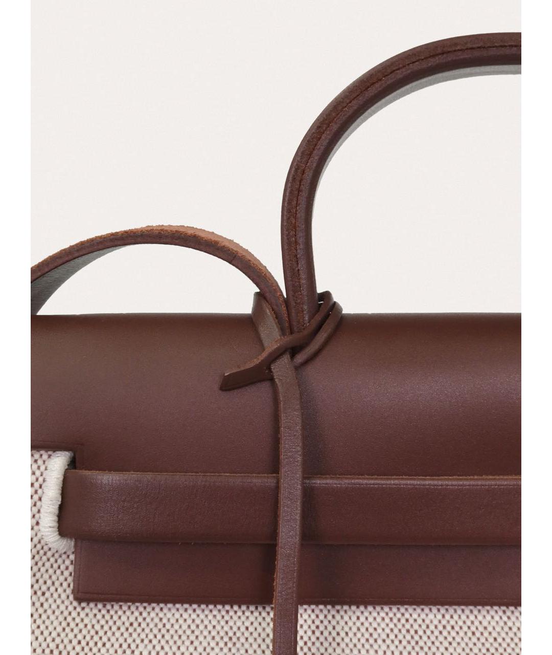 HERMES Коричневая тканевая сумка с короткими ручками, фото 5
