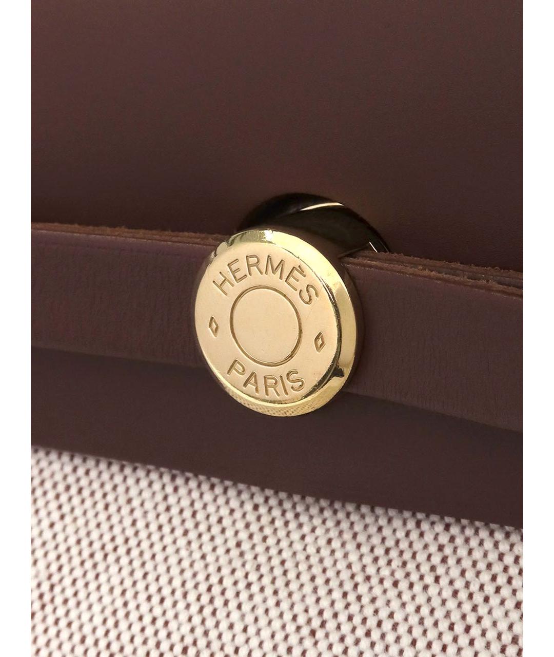 HERMES Коричневая тканевая сумка с короткими ручками, фото 7